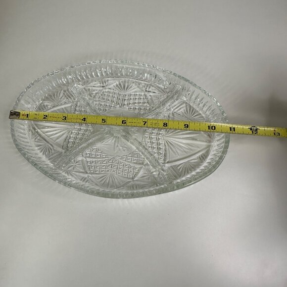 Libbey Clarion Clear Glass Divided Oval Serving Tray With Starburst Design - Picture 5 of 7